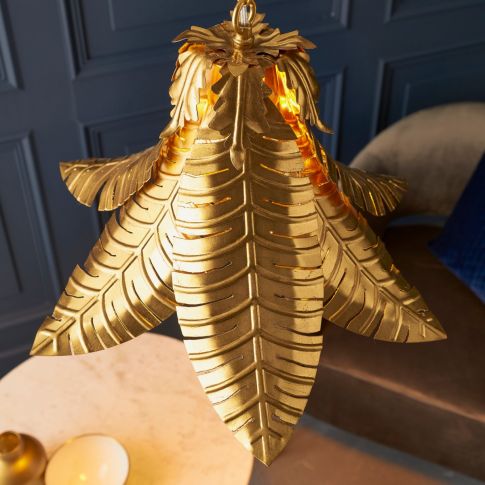 Aspire Palm Leaf Hanging Pendant Light from The Gharnish, a stylish floor lamp with a palm leaf design and hanging pendant style.