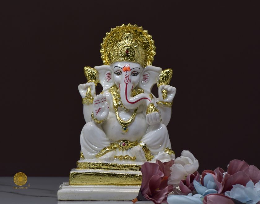 Heavy Ganesha gods figurine statue by The Gharnish, detailed Hindu deity sculpture for home decor or spiritual space.