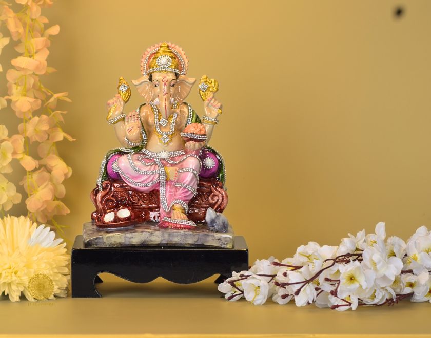 Multicolor Ganapati Ji Murti, Hindu gods figurine by The Gharnish, detailed colorful sculpture of Lord Ganesha.