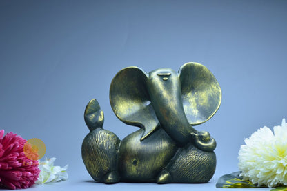 Rustic Ganesha Statue-Green (8x8 Inches) - The Gharnish - A Unit of Satkala Creations