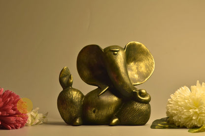 Rustic Ganesha Statue-Green (8x8 Inches) - The Gharnish - A Unit of Satkala Creations