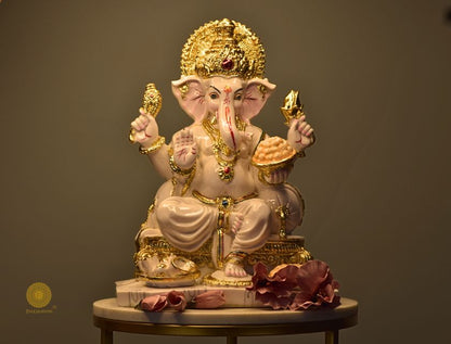 White marble-look Ganesha statue, Hindu gods figurine by The Gharnish, detailed Ganesha deity sculpture with intricate features