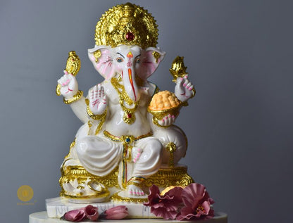 White marble-look Ganesha statue, gods figurine by The Gharnish, showcasing intricate details of the Hindu deity.