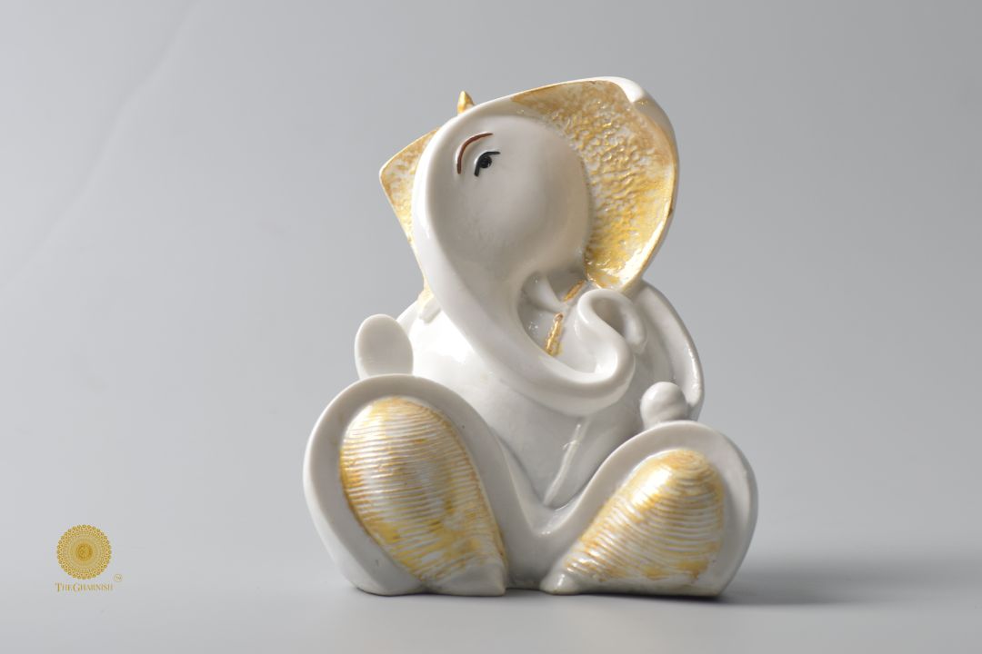 White Marble look Ganehsa Statue -Small - The Gharnish - A Unit of Satkala Creations