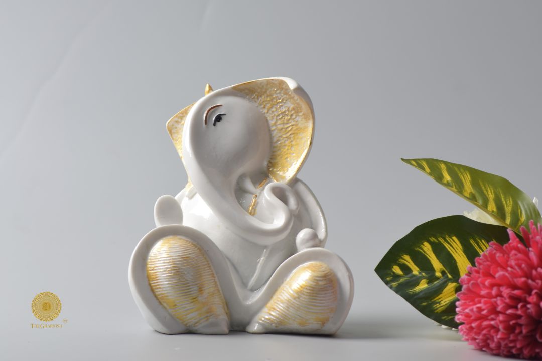 White Marble look Ganehsa Statue -Small - The Gharnish - A Unit of Satkala Creations