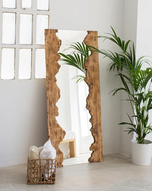 Premium irregular solid wood full-length mirror by The Gharnish, featuring an elegant, artistic design for modern interior decor.