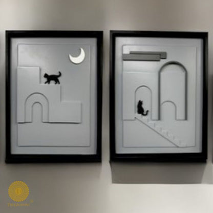 Premium Wooden Design Cat Wall Art (12x15 Inches Each) - The Gharnish - A Unit of Satkala Creations