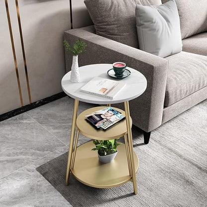 3 Tier Marble and Iron Round Side Table and Bedside table - The Gharnish - A Unit of Satkala Creations