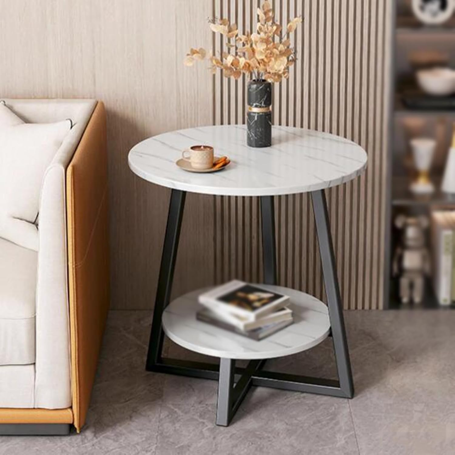 Modern Marble Top Side Table with Gold Iron Base – 20" Height, Rust Proof Finish – Perfect for Living Room or Bedroom Decor.

