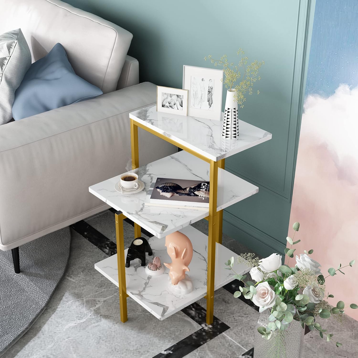 Square 3 Tier Marble Top End Tables,Side Tables & Coffee Tables for home and Living Room - The Gharnish - A Unit of Satkala Creations