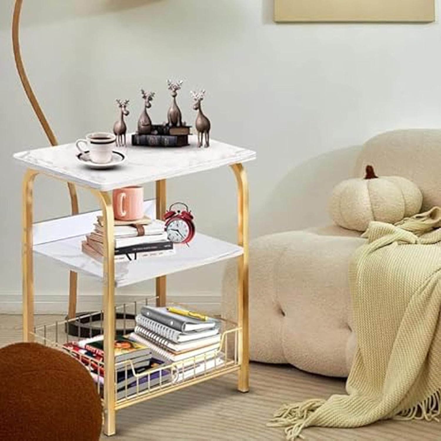 Stylish Metal Bedside Sqaure side Basket Table - The Gharnish - A Unit of Satkala Creations