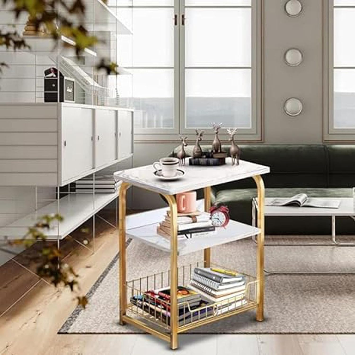 Stylish Metal Bedside Sqaure side Basket Table - The Gharnish - A Unit of Satkala Creations