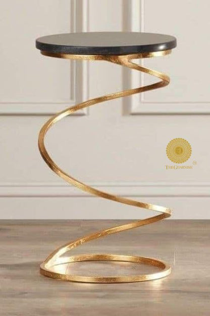 Zig Zag Marble Top Side Table - The Gharnish - A Unit of Satkala Creations