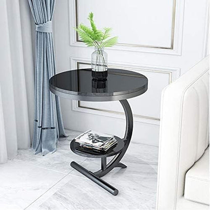 Modern white-top 2-tier storage shelf side table with metal frame by The Gharnish, ideal for living room or bedroom decor.