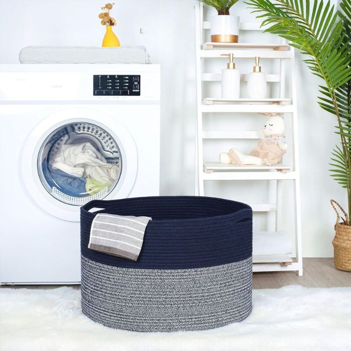 Round Cotton Rope Laundry Big Basket - The Gharnish - A Unit of Satkala Creations