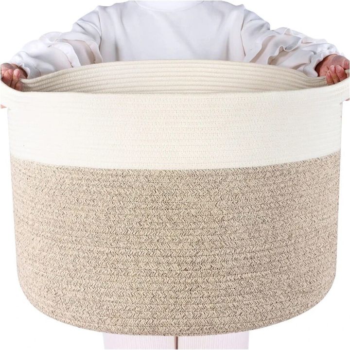 Round Cotton Rope Laundry Big Basket - The Gharnish - A Unit of Satkala Creations