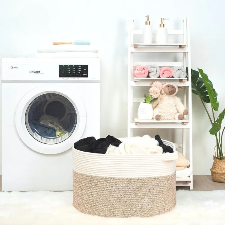 Round Cotton Rope Laundry Big Basket - The Gharnish - A Unit of Satkala Creations