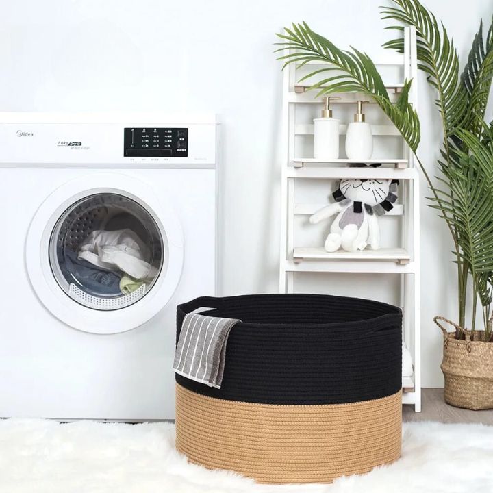 Round Cotton Rope Laundry Big Basket - The Gharnish - A Unit of Satkala Creations