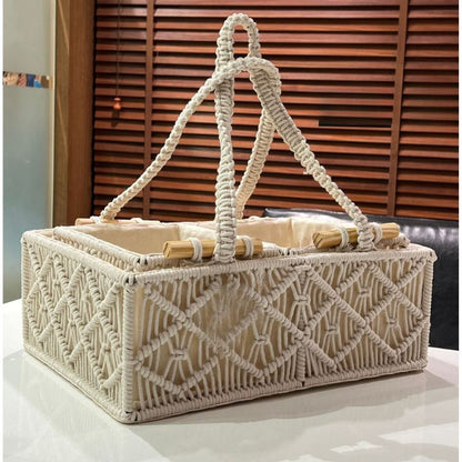 Macrame Basket with wooden Handles Set of 3 - The Gharnish - A Unit of Satkala Creations