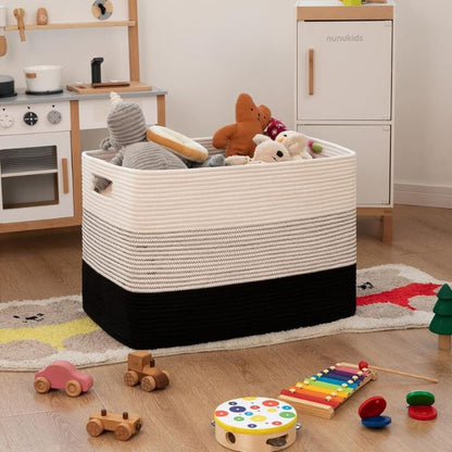 Large square cotton rope laundry basket by The Gharnish, storage container with sturdy handles and spacious interior.