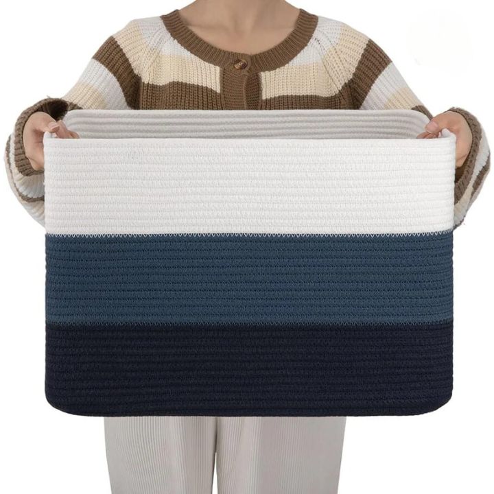 Square cotton rope laundry basket by The Gharnish, large storage bin with sturdy rope handles and spacious interior for organizing.
