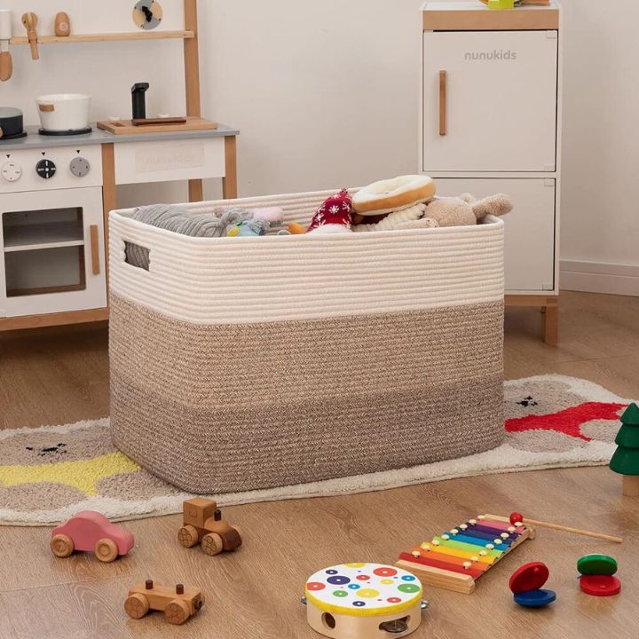 Square cotton rope laundry basket by The Gharnish, large storage bin with sturdy design, 20x15x15 inches for organizing laundry.