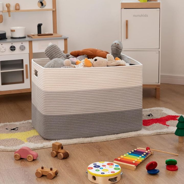 Square cotton rope laundry basket by The Gharnish for storage, with a large, sturdy design and stylish woven texture.
