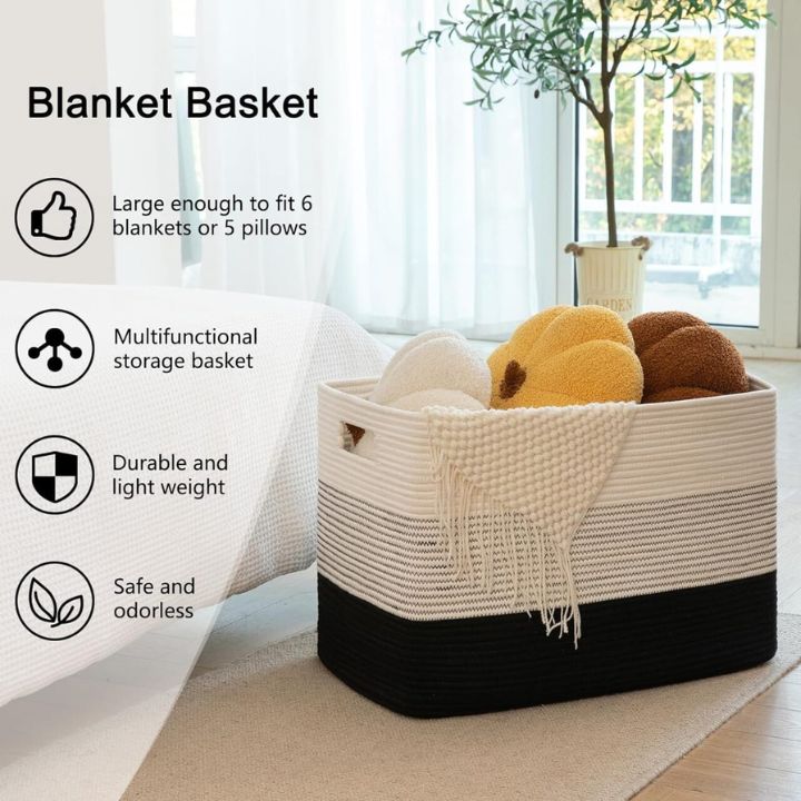 Square cotton rope laundry basket by The Gharnish with a large storage size, 20x15x15 inches, perfect for organizing clothes.