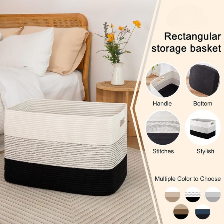 Square cotton rope laundry basket by The Gharnish, large storage basket with sturdy handles, 20x15x15 inches, ideal for laundry storage.