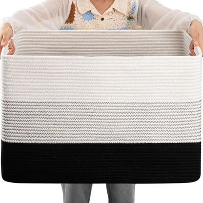 Square cotton rope laundry basket by The Gharnish, large storage bin with a sturdy design and spacious interior.