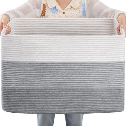 Square cotton rope laundry basket from The Gharnish, large storage basket with sturdy woven design for organizing clothes.