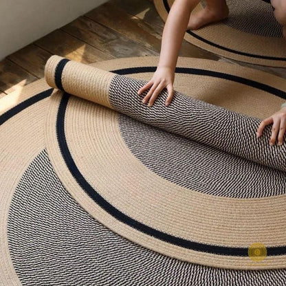 Stylish Moroccan rug used as storage basket, featuring vibrant patterns and woven texture from The Gharnish.