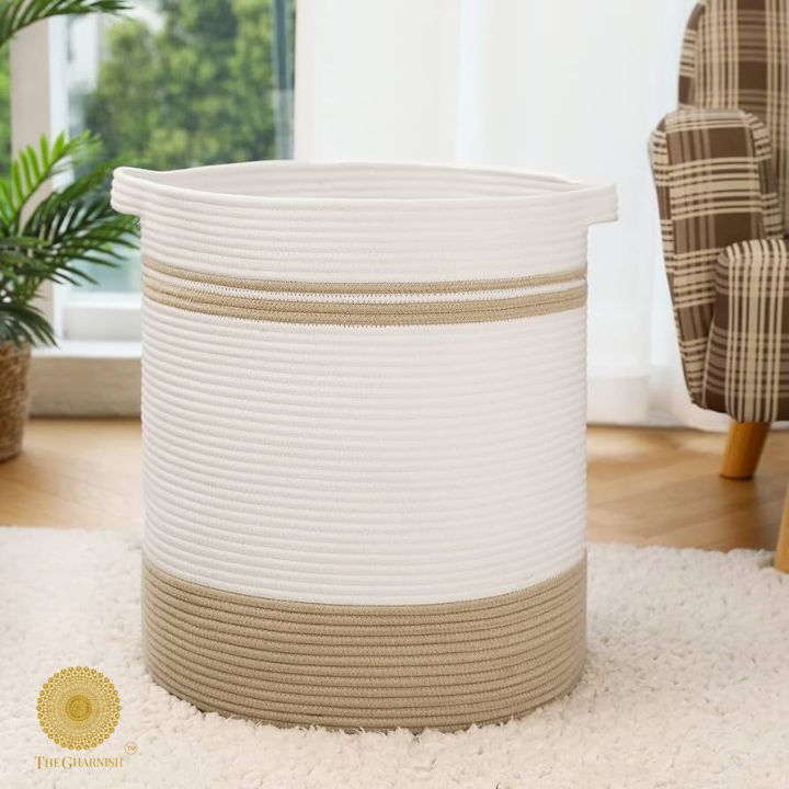 Mulipurpose Cotton Rope Storage / Laundry Basket - The Gharnish - A Unit of Satkala Creations
