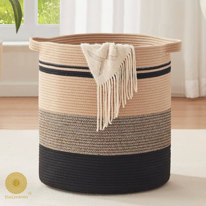 Mulipurpose Cotton Rope Storage / Laundry Basket - The Gharnish - A Unit of Satkala Creations