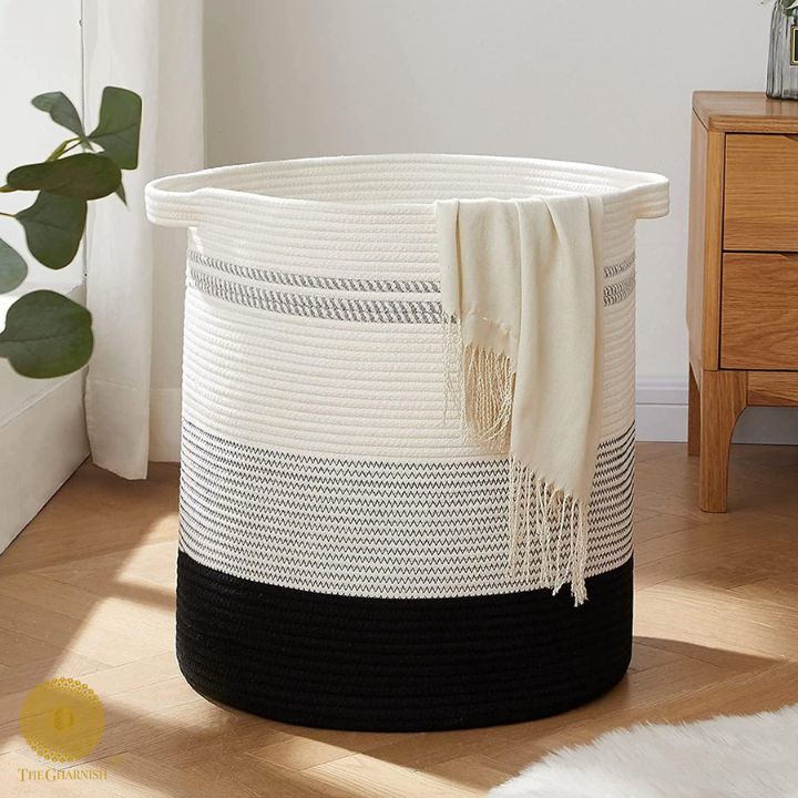 Mulipurpose Cotton Rope Storage / Laundry Basket - The Gharnish - A Unit of Satkala Creations