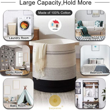 Mulipurpose Cotton Rope Storage / Laundry Basket - The Gharnish - A Unit of Satkala Creations