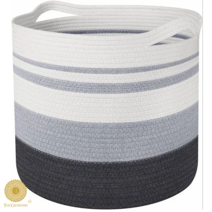 Mulipurpose Cotton Rope Storage / Laundry Basket - The Gharnish - A Unit of Satkala Creations