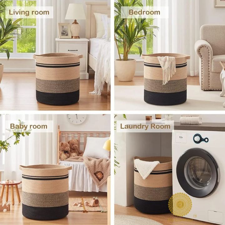 Mulipurpose Cotton Rope Storage / Laundry Basket - The Gharnish - A Unit of Satkala Creations