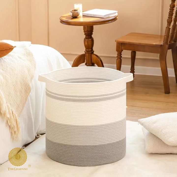Mulipurpose Cotton Rope Storage / Laundry Basket - The Gharnish - A Unit of Satkala Creations