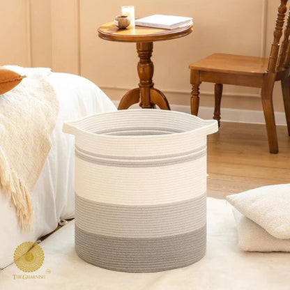 Mulipurpose Cotton Rope Storage / Laundry Basket - The Gharnish - A Unit of Satkala Creations