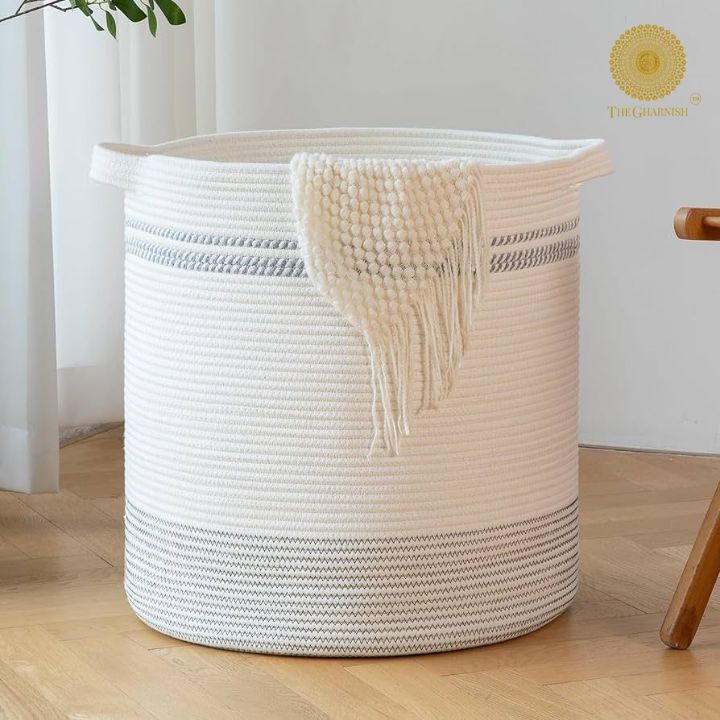 Mulipurpose Cotton Rope Storage / Laundry Basket - The Gharnish - A Unit of Satkala Creations