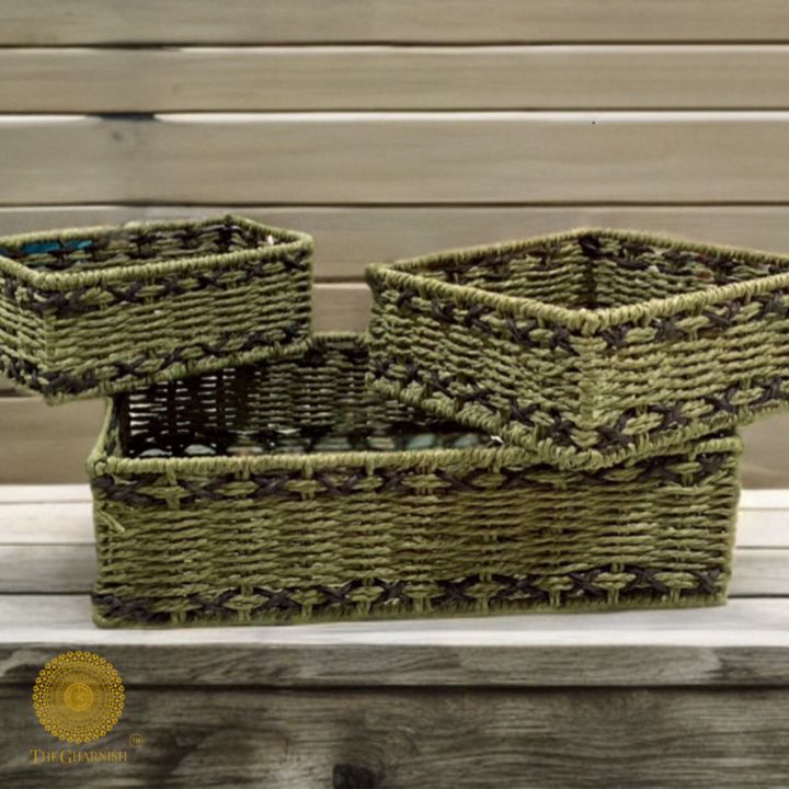 Rectanglular Multipurpose Rope Basket Set of 3 - The Gharnish - A Unit of Satkala Creations