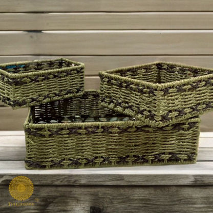 Rectanglular Multipurpose Rope Basket Set of 3 - The Gharnish - A Unit of Satkala Creations