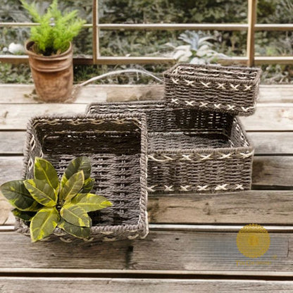 Rectanglular Multipurpose Rope Basket Set of 3 - The Gharnish - A Unit of Satkala Creations