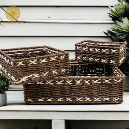 Rectanglular Multipurpose Rope Basket Set of 3 - The Gharnish - A Unit of Satkala Creations