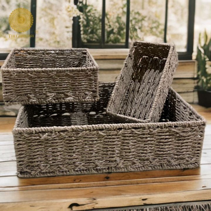 Rectanglular Multipurpose Rope Basket Set of 3 - The Gharnish - A Unit of Satkala Creations
