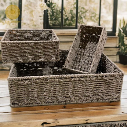 Rectanglular Multipurpose Rope Basket Set of 3 - The Gharnish - A Unit of Satkala Creations