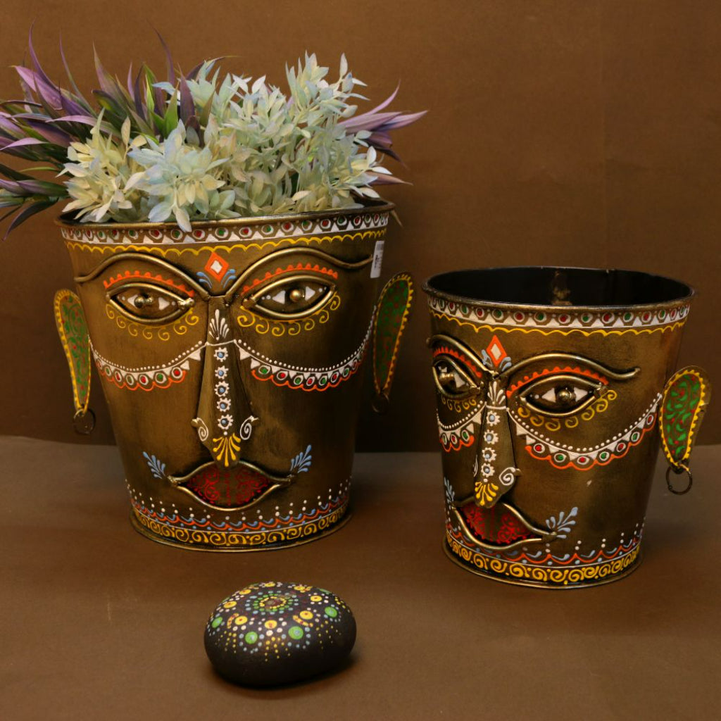 Iron Painted Bucket Planter Set of 2 - The Gharnish - A Unit of Satkala Creations