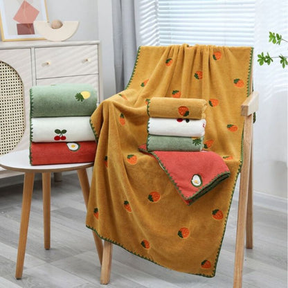 Embroidered full-size bath towel and hand towel combo by The Gharnish, soft and plush with decorative embroidery.