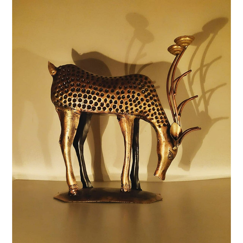 Antuque Deer Family Candle Holder Showpiece by The Gharnish, traditional lights decorative piece with detailed deer figures.